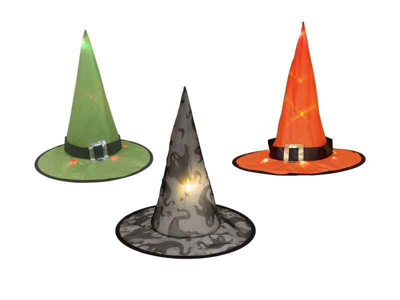 Halloween Witch Hat 3pc Set, Illuminated, 36cm 3 Halloween Witch Hat 3pc Set, Illuminated, 36cm