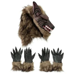 Weerwolf Masker En Handschoenen -Halloween Rekwisieten Winkel halloween latex wolf hoofd haar masker weerwolf handschoenen kostuum party eng decor.jpg q90.jpg 2